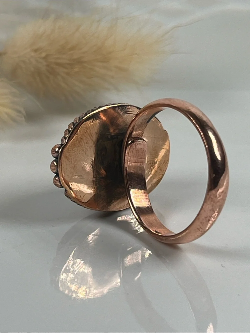 Solid Copper Zebra Jasper Gemstone Ring Size 7.75 Adjustable